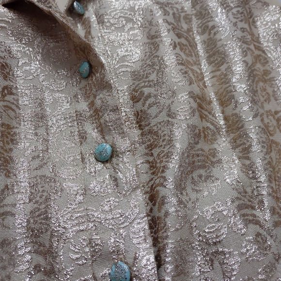 Gold metallic brocade belted dress Old Hollywood style - Picture 11 of 15